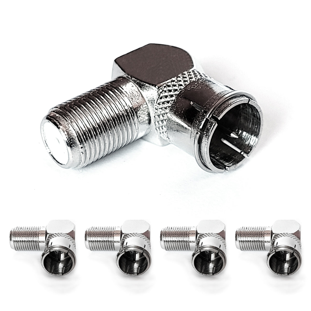 Adapter F-Quick-Stecker zu F-Buchse 90° gewinkelt Metall F-Kupplung TV Sat HDTV