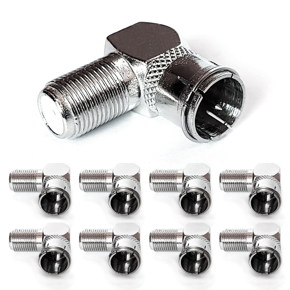 Adapter F-Quick-Stecker zu F-Buchse 90° gewinkelt Metall F-Kupplung TV Sat HDTV