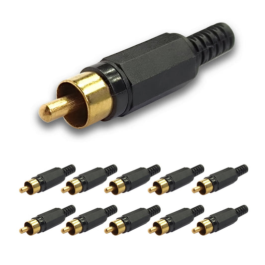 10x Cinch Stecker Schwarz vergoldet Knickschutz Audio Video Stecker Chinch Löten