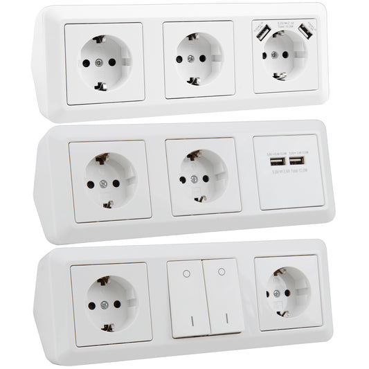 Steckdosenblock Gewinkelt Weiß Aufbaumontage Verteiler Steckdose Schalter USB