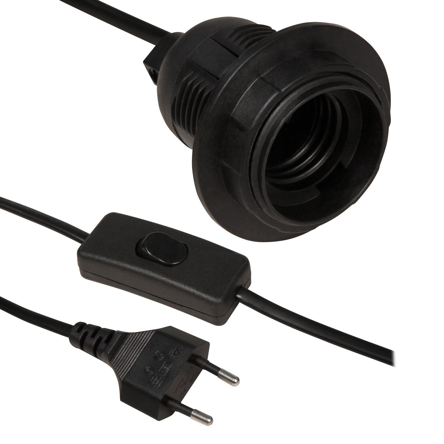 Netzkabel mit Schnurschalter u. E27 Lampenfassung 3,5m Eurostecker Baufassung