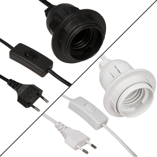Netzkabel mit Schnurschalter u. E27 Lampenfassung 3,5m Eurostecker Baufassung