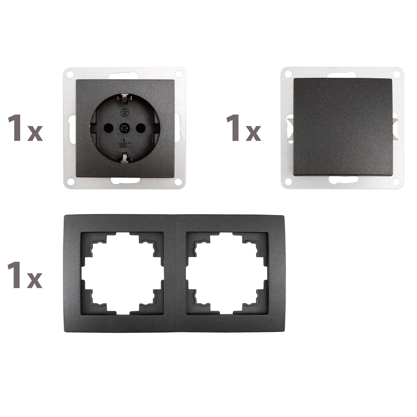 Wechselschalter +Steckdose +Rahmen Set anthrazit weiß Lichtschalter Schuko UP