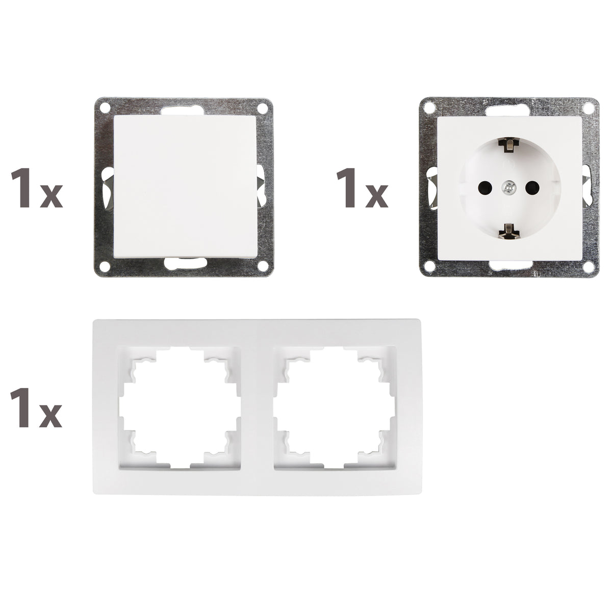 Wechselschalter +Steckdose +Rahmen Set anthrazit weiß Lichtschalter Schuko UP