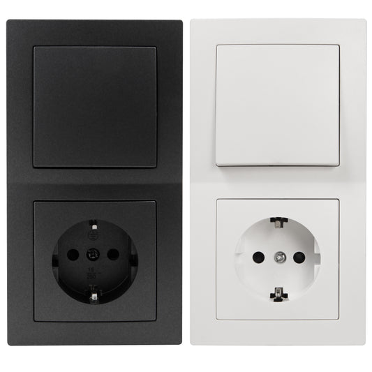 Wechselschalter +Steckdose +Rahmen Set anthrazit weiß Lichtschalter Schuko UP