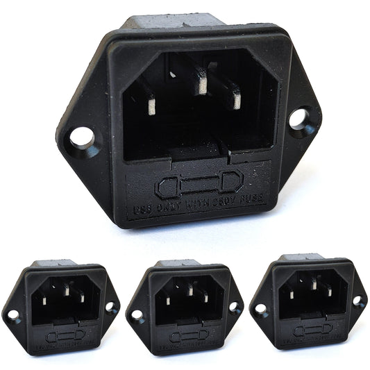 4x Kaltgeräte Einbaustecker mit Sicherungsschacht Einbaubuchse 230V Lötanschluss