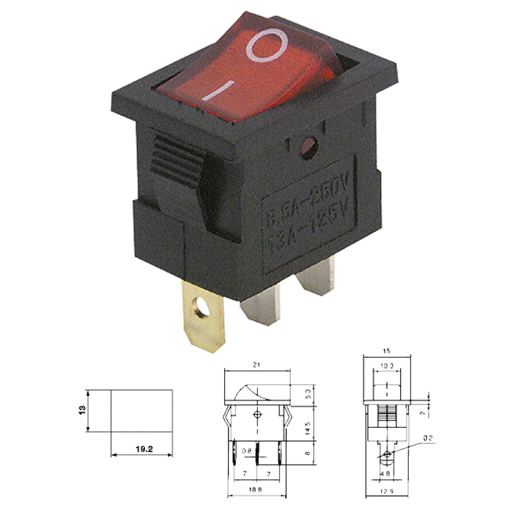 Mini Wippenschalter 3 Polig beleuchtet 250V 6A 125V 10A Ein/Aus Wippschalter Rot