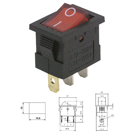 Mini Wippenschalter 3 Polig beleuchtet 250V 6A 125V 10A Ein/Aus Wippschalter Rot