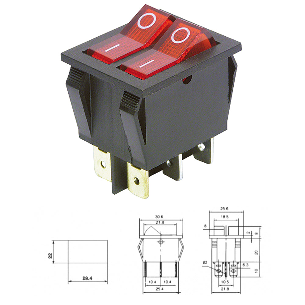 Doppel Wippenschalter 6 Polig beleuchtet 250V 15A 125V 20A Ein/Aus Wippschalter