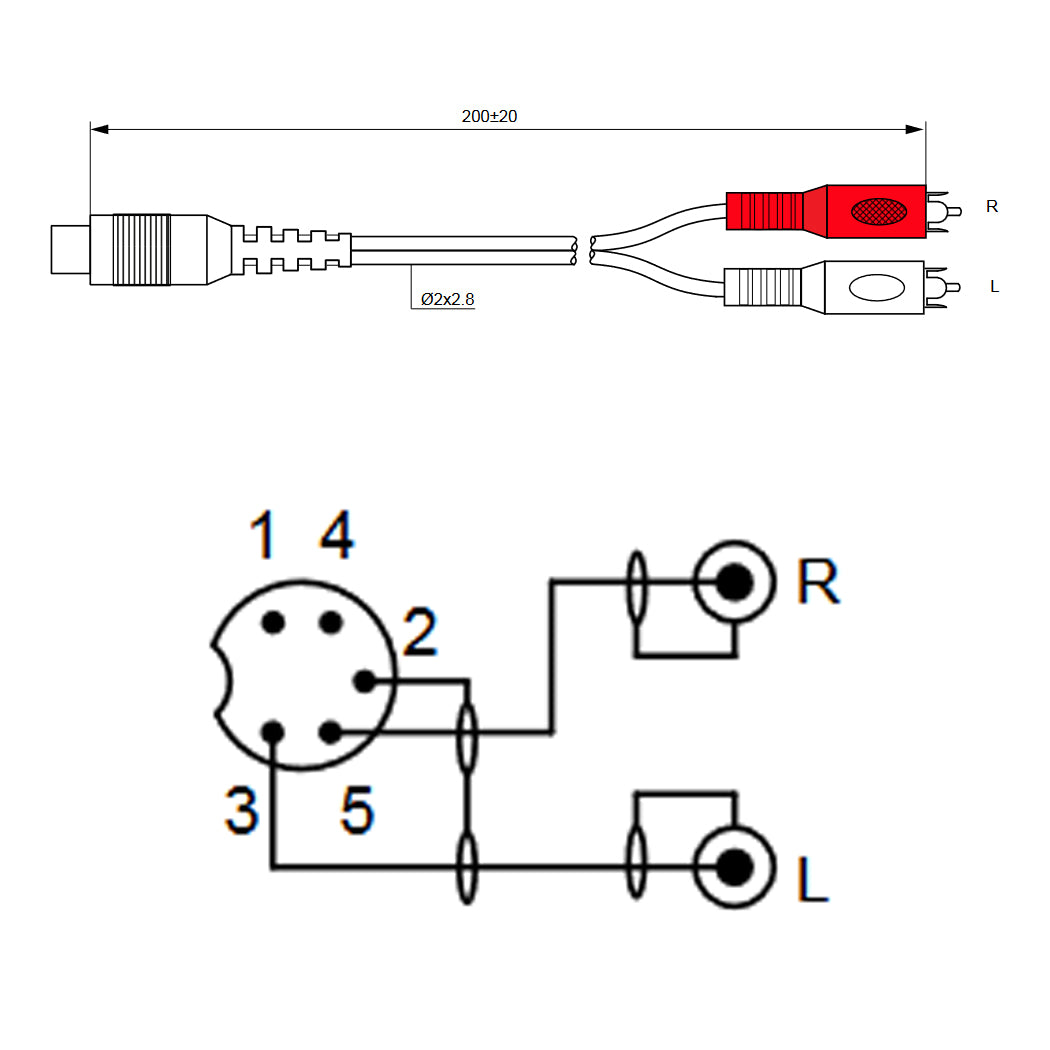 Audio Adapter Kabel Din Buchse 5-Polig 180° auf Cinch Stecker Stereo 5pin 20cm
