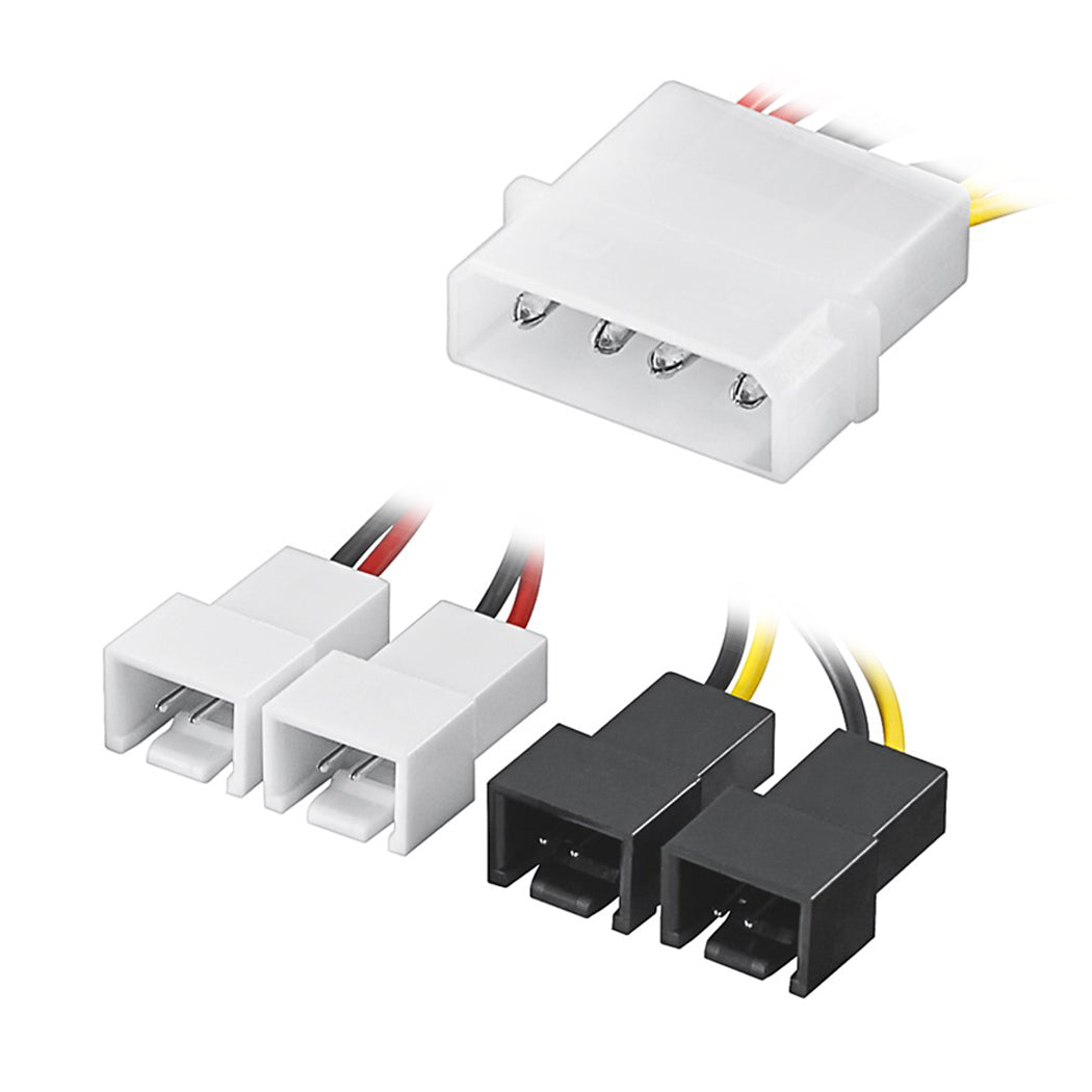 2x PC Lüfter Stromkabel 5,25" auf 2x 12V / 2x 5V Stecker 4-fach Verteiler