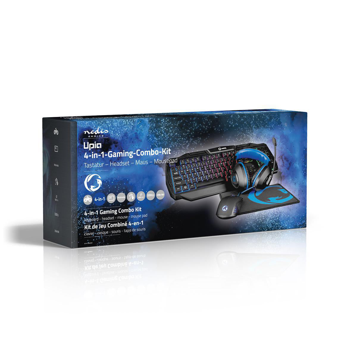 4in1 Gaming Set Tastatur Maus Headset Mauspad LED beleuchtet DE GamerKit 3200dpi