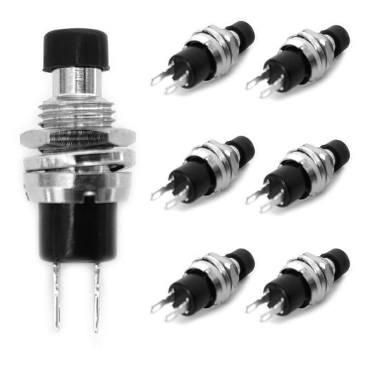 6x Einbau Drucktaster Mini Rund Schwarz Öffner 50V 1A 7mm 2-Kont. 1-Pol Schalter