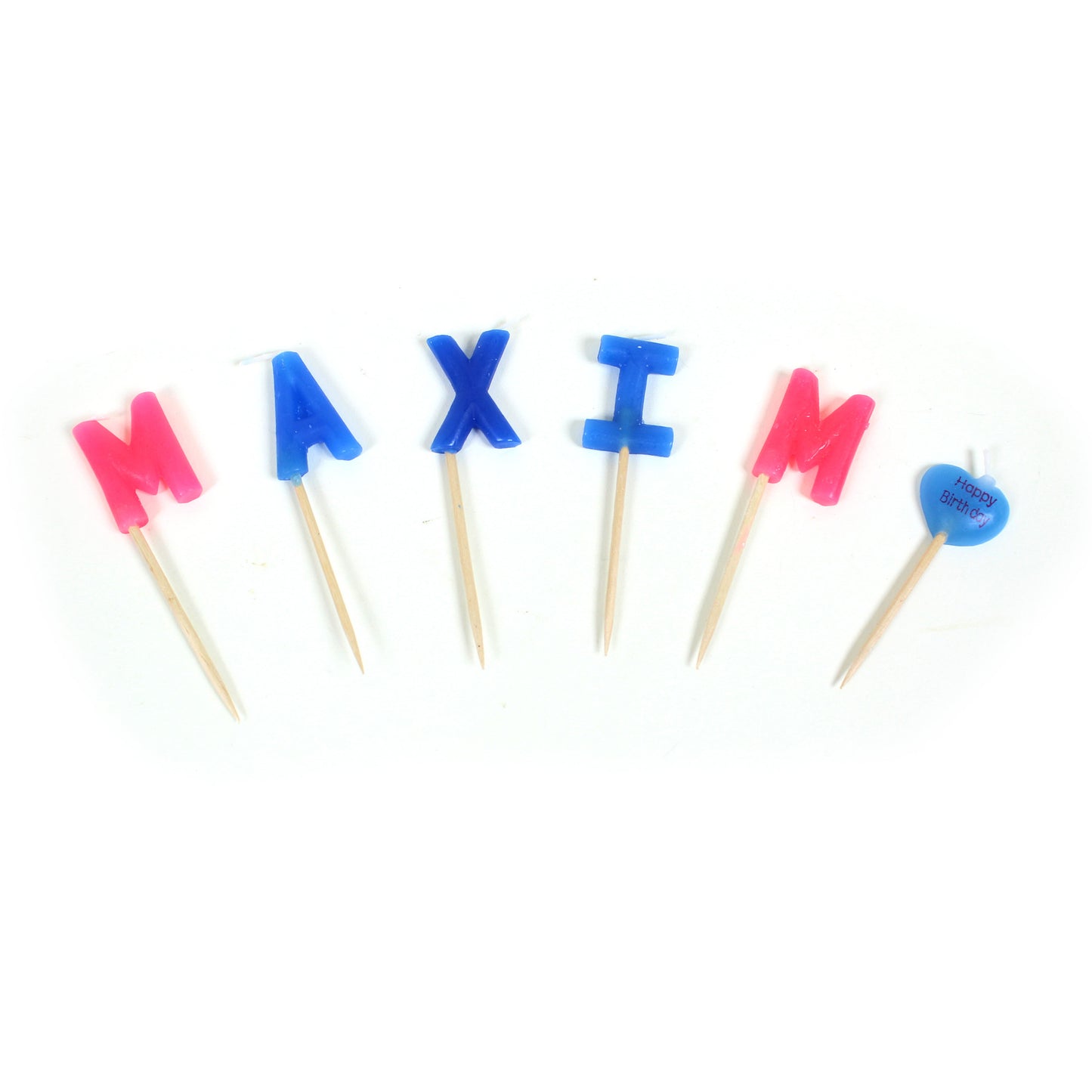 Buchstaben Kerzen / 162 Stück im Display / Rot u. Blau + Happy Birthday Herzen