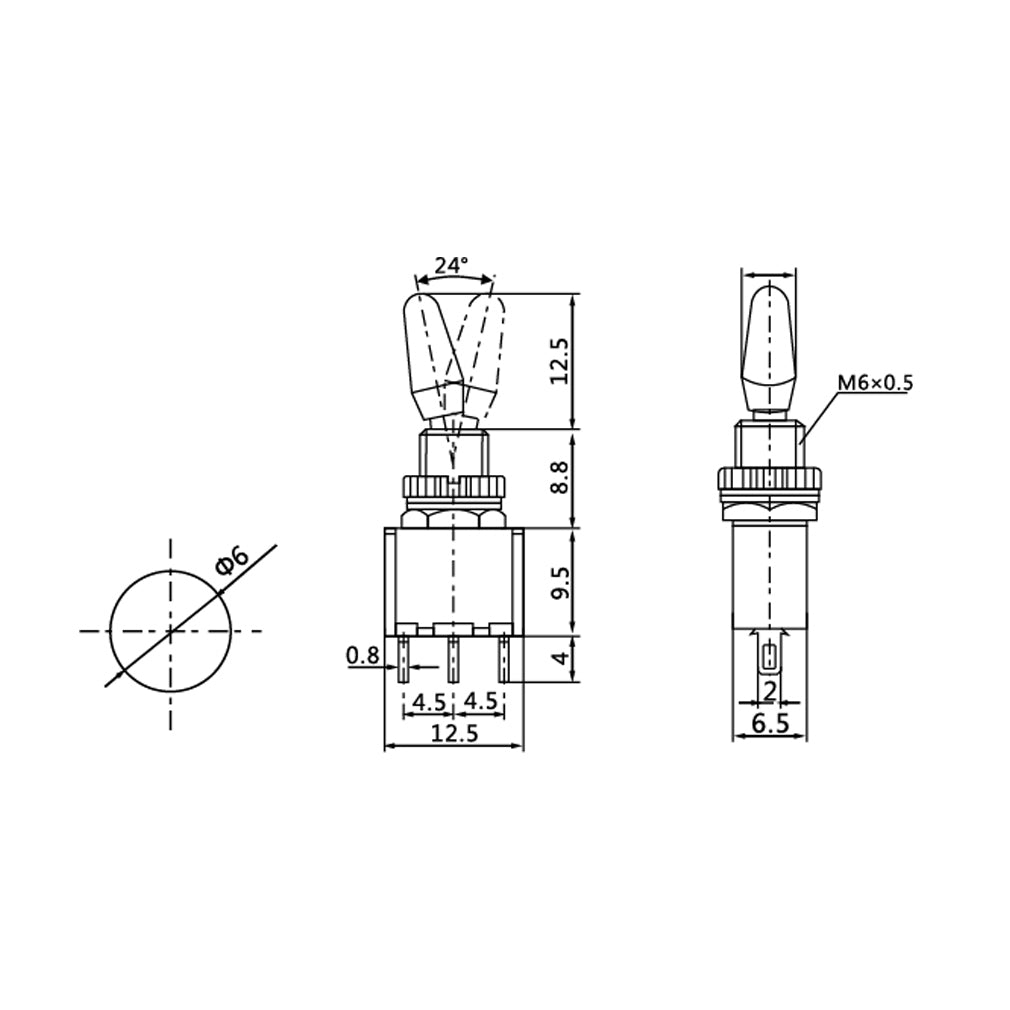 Mini Kippschalter 3-Pin 1-UM Ein/Ein 250V 2A Miniatur Schalter Metall Rot