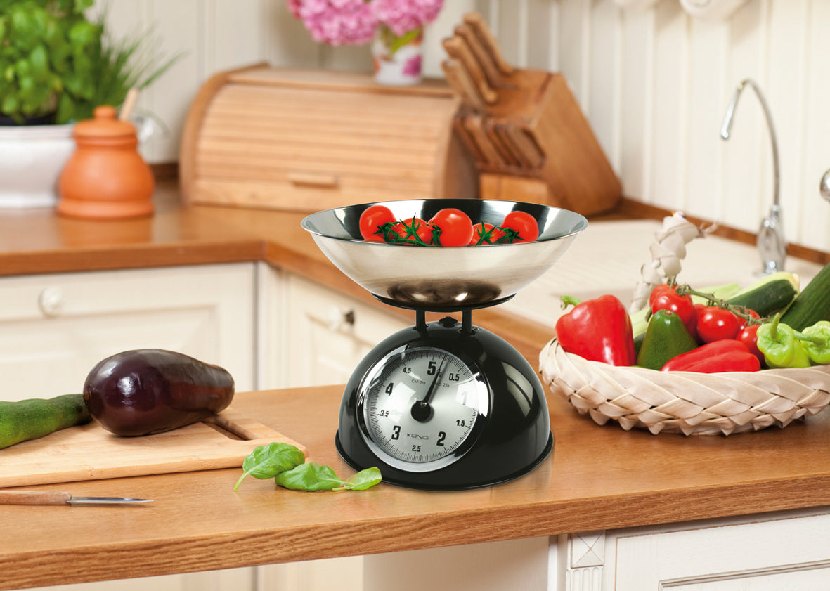 Retro Küchenwaage Schwarz Analog Edelstahlschüssel Mechanisch Kochen Backen
