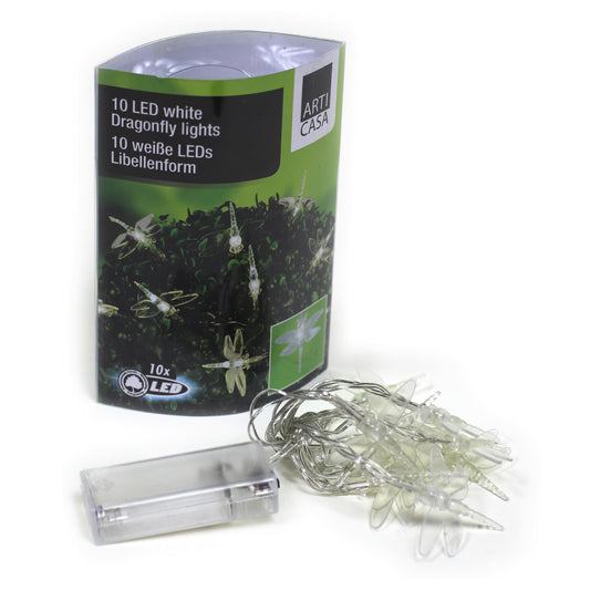 LED Lichterkette mit Batteriefach / Design: Libelle / 10 LED / Leuchtfarbe: Weiß