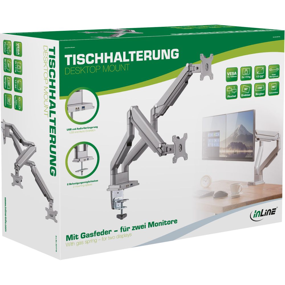 Tischhalterung 2 Monitore Lifter bis 32" USB Audio beweglicher Doppel Monitorarm