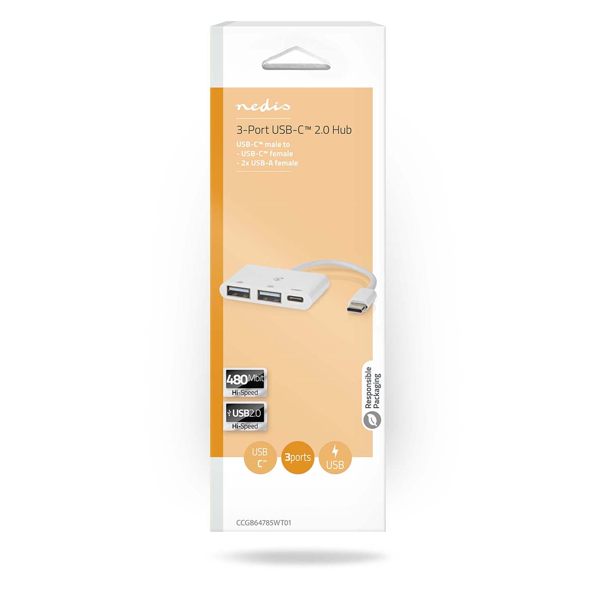 USB Hub 3-Port USB-C USB-A Verteiler Adapter Konverter Splitter Nedis Smartphone