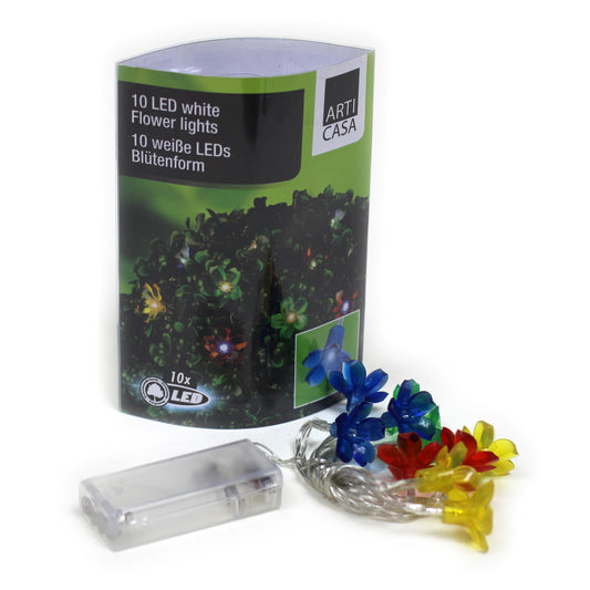 LED Lichterkette mit Batteriefach / Design: Blumen / 10 LED / Multicolor Deko