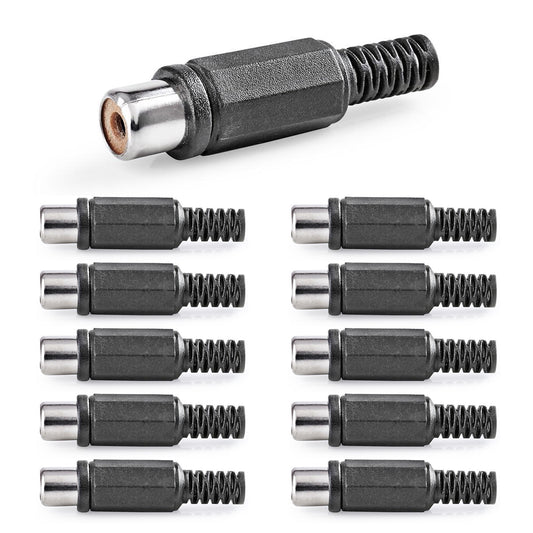 10x Cinch Buchse Schwarz zum Löten Knickschutz RCA Audio Kupplung Audiostecker