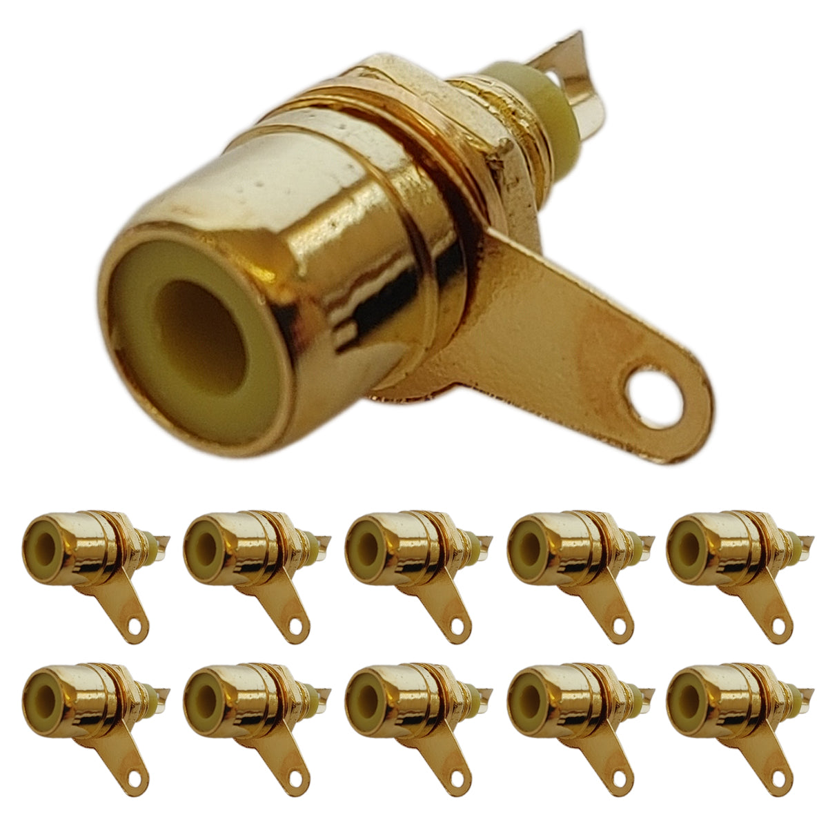 10x Cinch Einbaubuchse vergoldet Gelb Schraubbar Audio Video Kupplung RCA female
