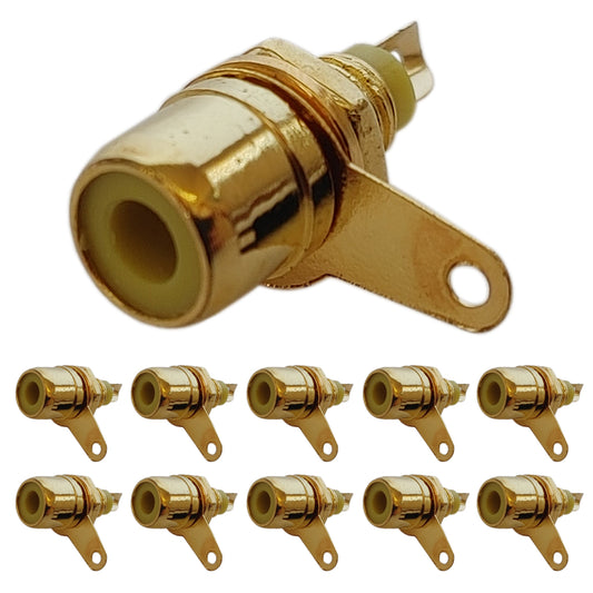 10x Cinch Einbaubuchse vergoldet Gelb Schraubbar Audio Video Kupplung RCA female