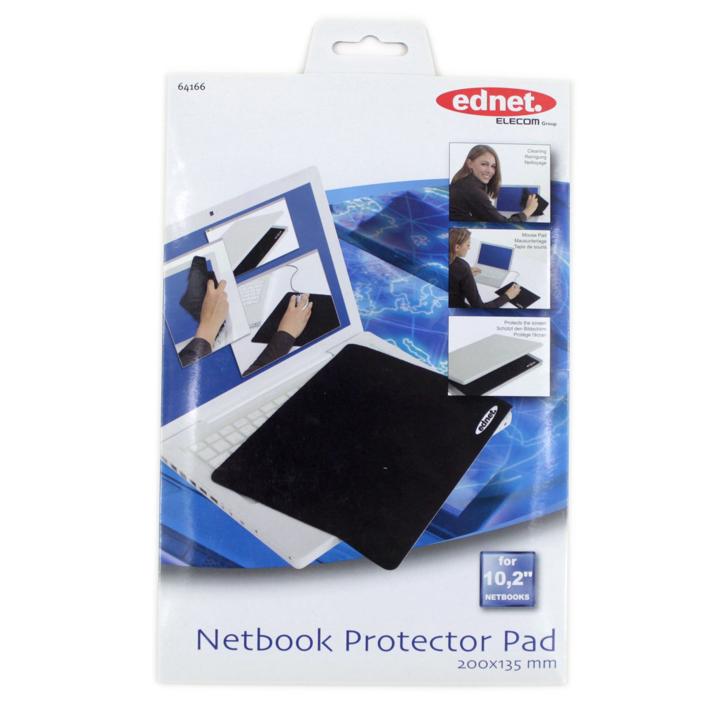 3in1 Mauspad Displayschutz Reinigungstuch 10,2 Zoll Schwarz 200x135mm Ednet