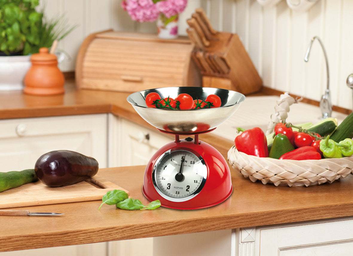 Retro Küchenwaage Rot Analog Edelstahlschüssel Mechanisch Kochen Backen