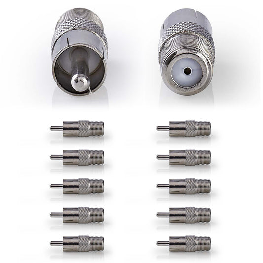 10x F-Adapter Cinch-Adapter F-Buchse Cinch-Stecker Metall Sat Antennen Wandler