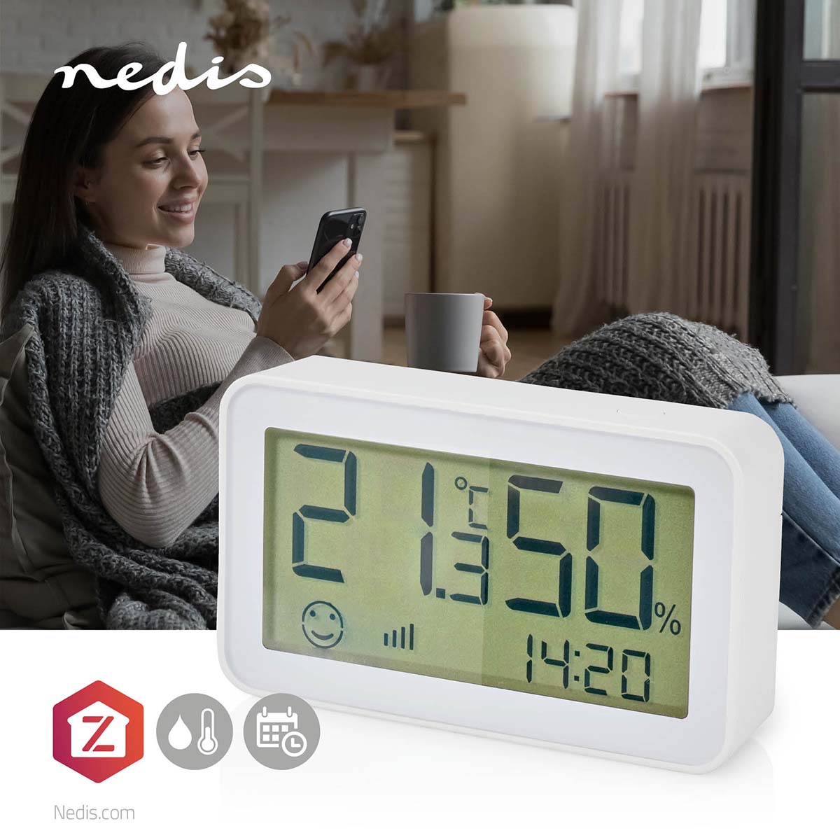 Klimasensor Zigbee Smarthome Raumklima Luftfeuchtigkeit Messung Nedis Batterie