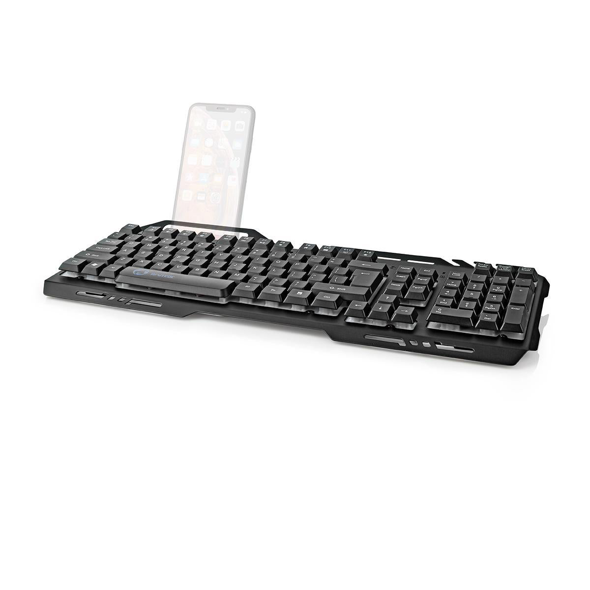 Gaming Tastatur US-International-Layout LED Beleuchtung USB Keyboard Handyhalter