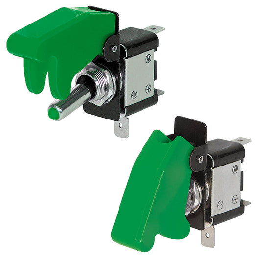 Kill-Switch m. LED u. Schutzkappe Grün 2 Polig 12V 35A KFZ Kippschalter Klappe