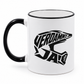 Tasse mit beidseitigem Verdammt ja Motocrosshelm Design aus linker Ansicht