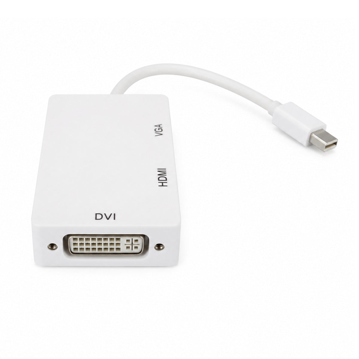 Mini DisplayPort Wandler mit DVI-I Buchse, HDMI, VGA und weißem Kabel