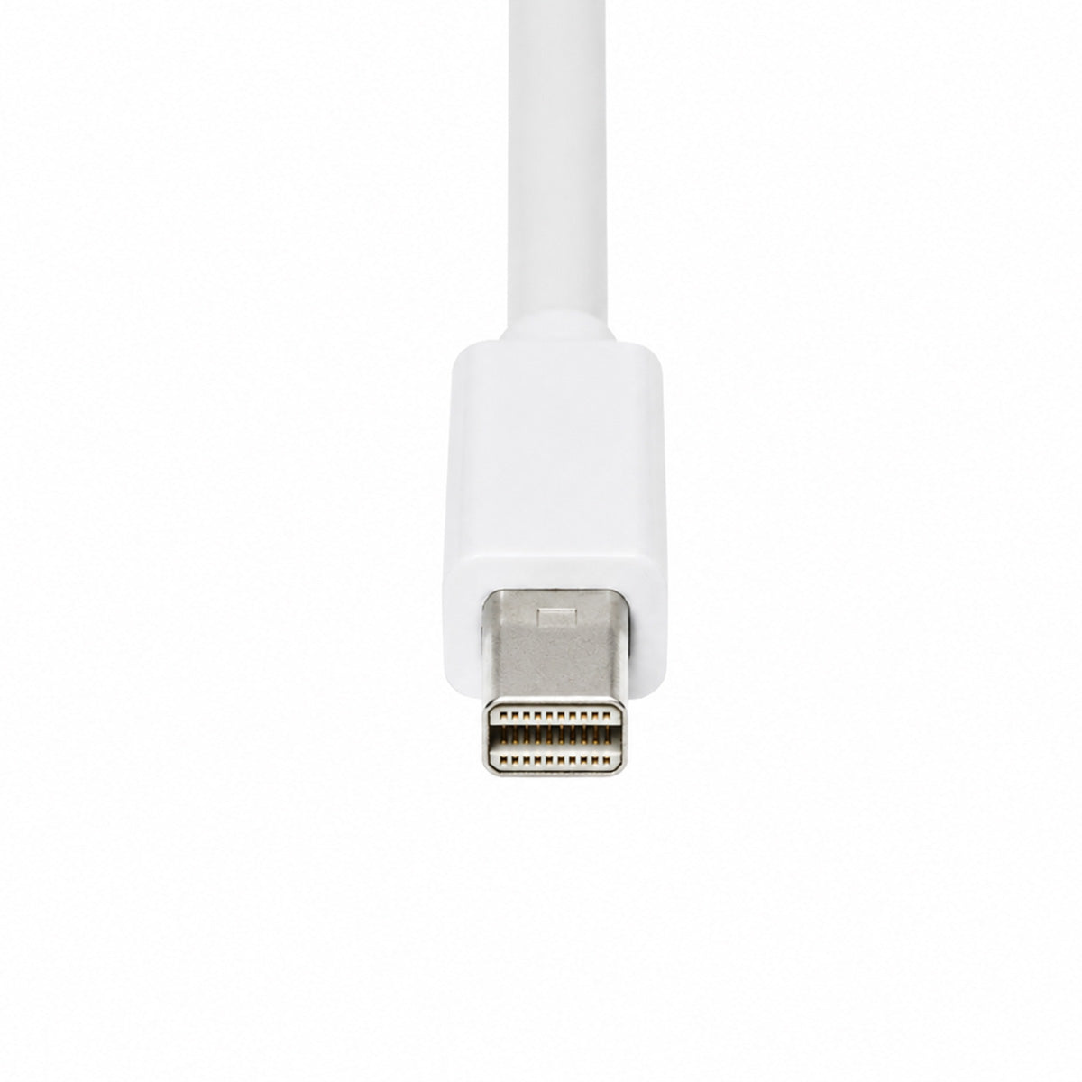 Nahaufnahme vom Mini DisplayPort Stecker des weißen HDMI DVI VGA Adapters
