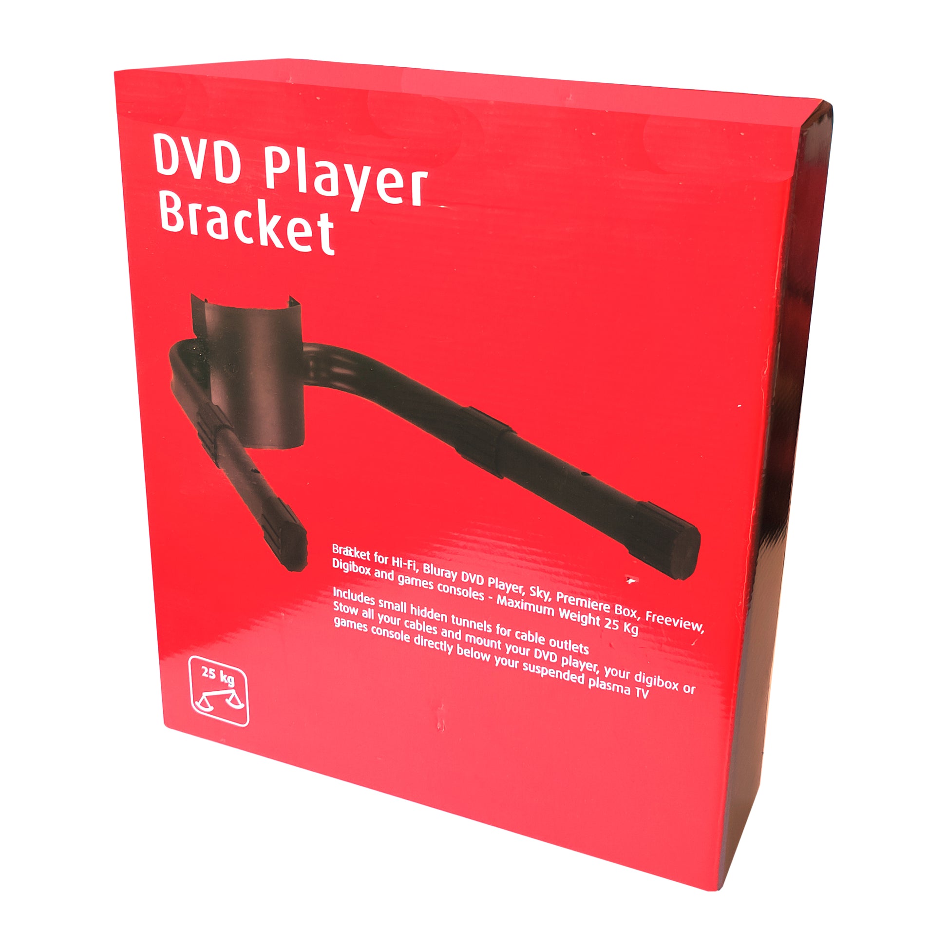 Rote Verpackung der Wandhalterung für Mediengeräte wie Beamer TV Projektor auf weißem HIntergrund