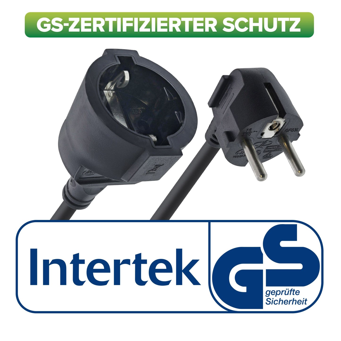Strom Verlängerung 2m Schutzkontakt Stecker gewinkelt zu Buchse - Schwarz InLine