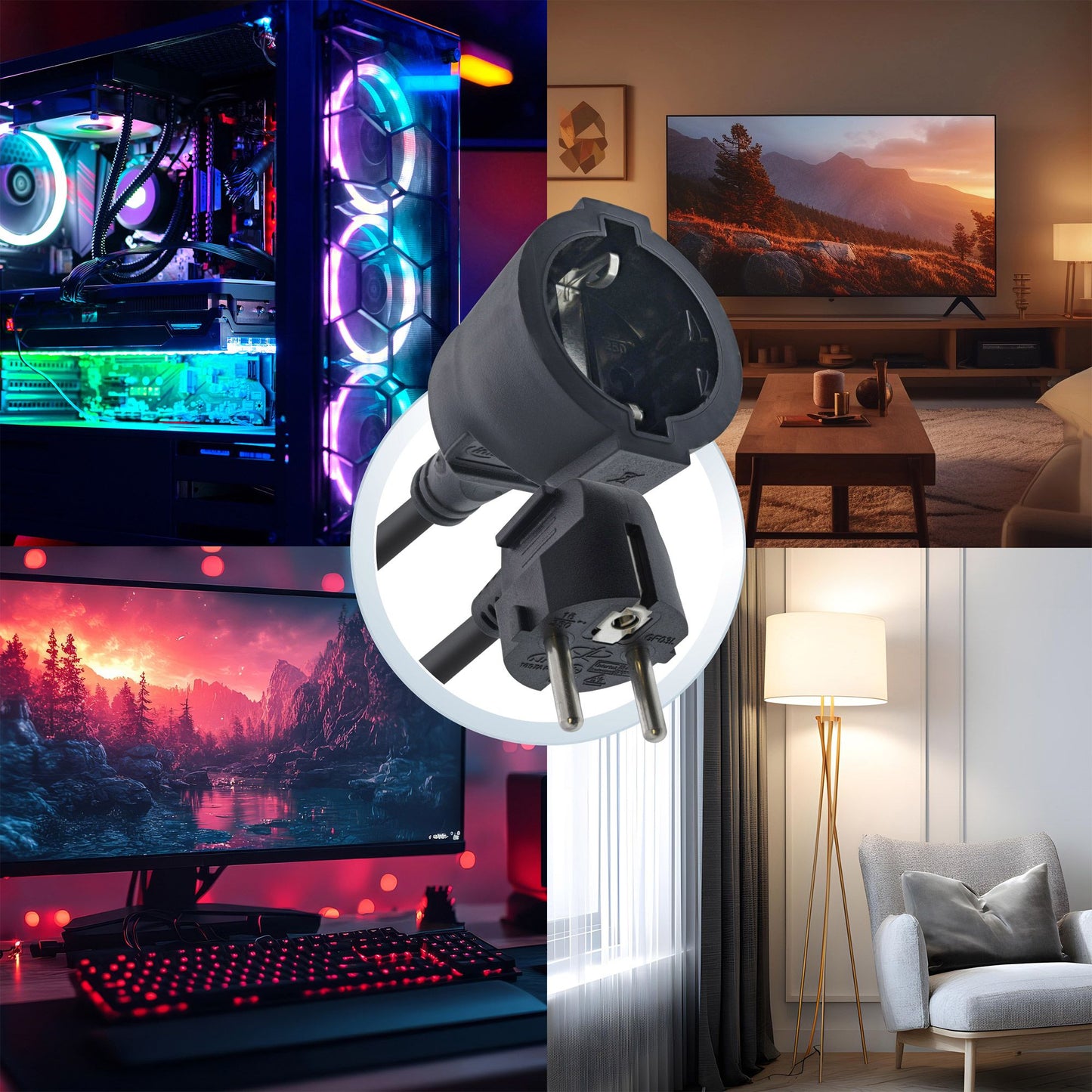 Strom Verlängerung 2m Schutzkontakt Stecker gewinkelt zu Buchse - Schwarz InLine