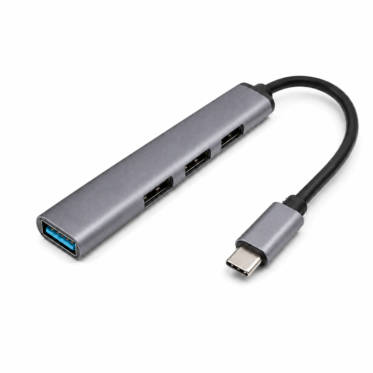 USB-C Hub 4 Port auf USB-A mit 3x USB 2.0 und 1x USB 3.0 in Alu Spacegrau