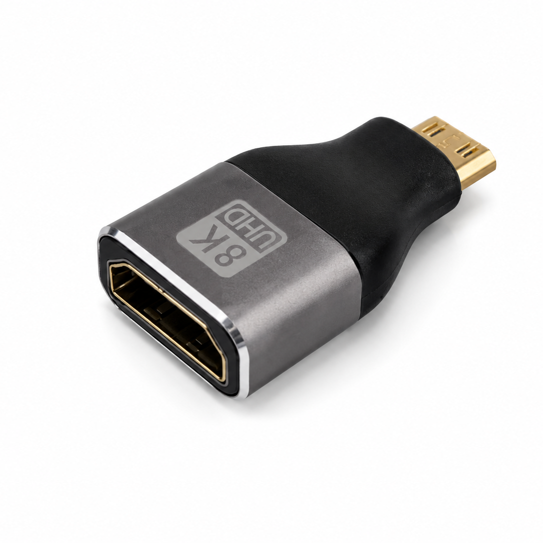 HDMI Adapter Wandler HDMI-C Stecker HDMI-A Buchse 8K Mini HDMI 2.1 48Gbps 4K 120Hz schwarz silber TV
