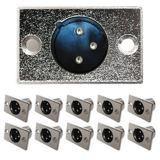 10x XLR Einbaustecker Flanscheinbau Eckig Male Männlich 3-polig Einbaubuchse