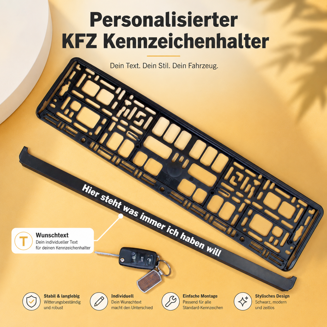 2x KFZ Kennzeichen Halter personalisiert mit Wunschtext | Schwarze Nummernschild Halterung bedruckt