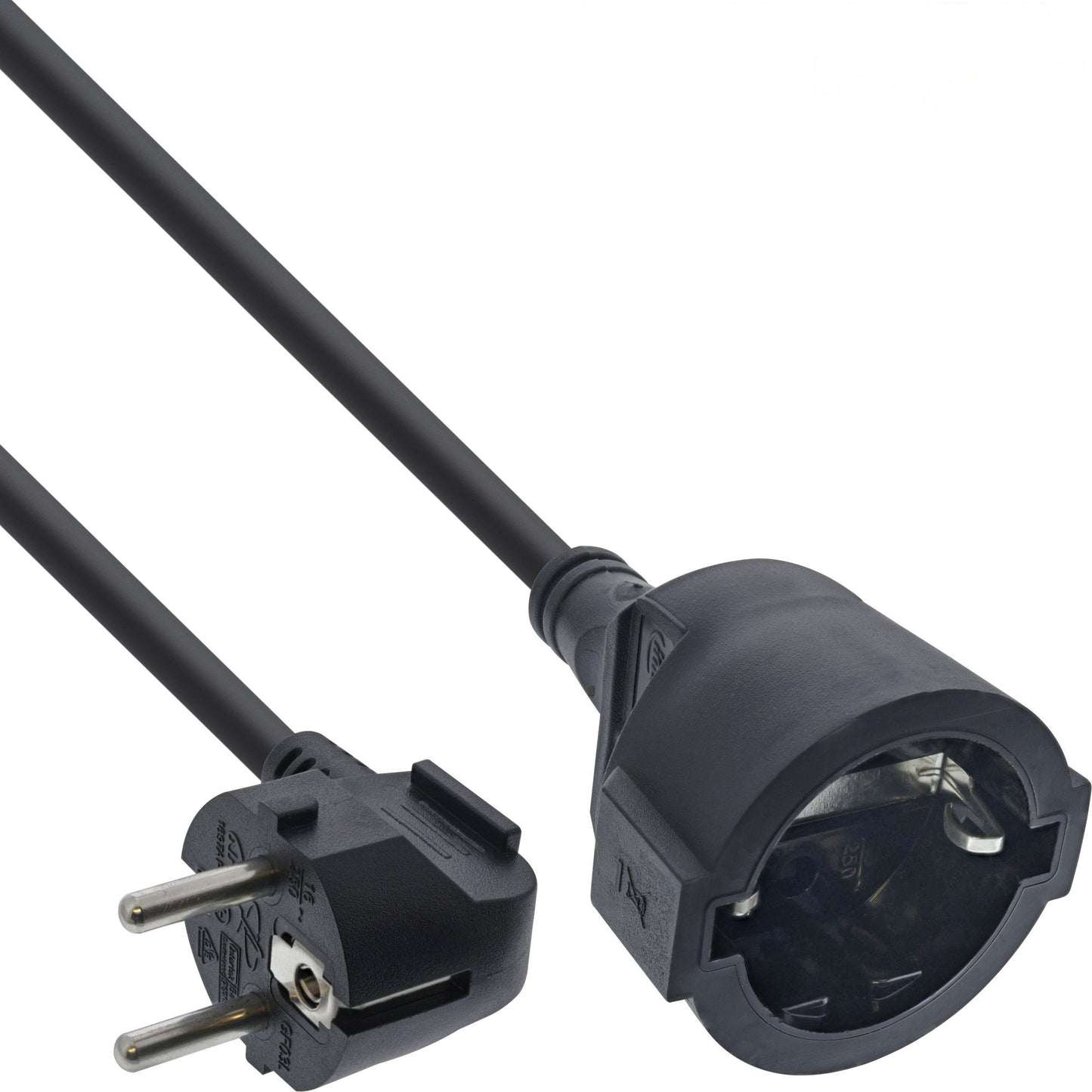 Strom Verlängerung 2m Schutzkontakt Stecker gewinkelt zu Buchse - Schwarz InLine