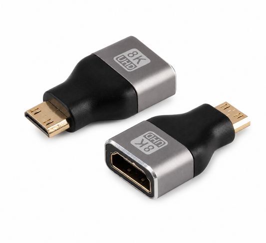 HDMI Adapter Wandler HDMI-C Stecker HDMI-A Buchse 8K Mini HDMI 2.1 48Gbps 4K 120Hz schwarz silber TV