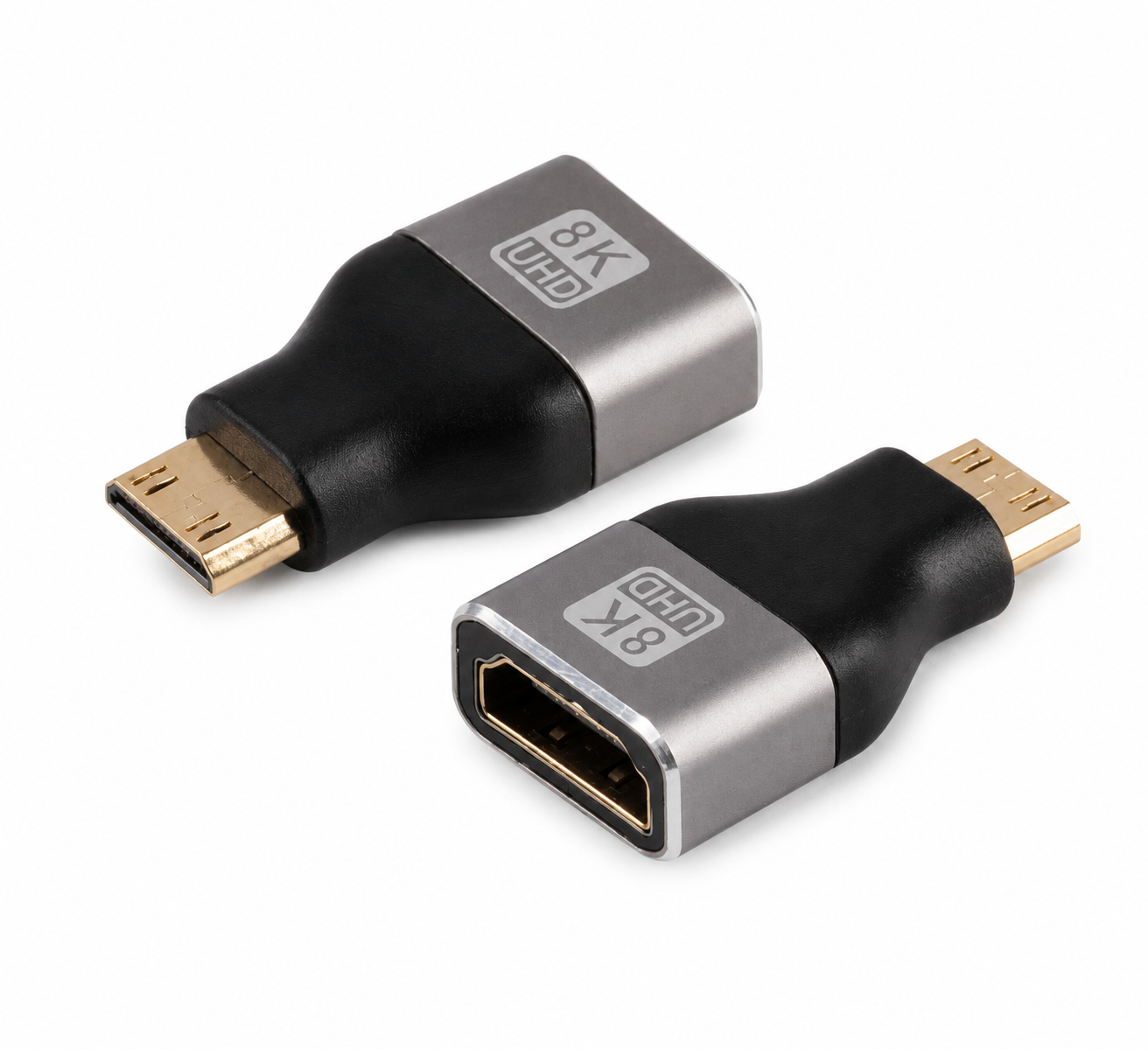 HDMI Adapter Wandler HDMI-C Stecker HDMI-A Buchse 8K Mini HDMI 2.1 48Gbps 4K 120Hz schwarz silber TV