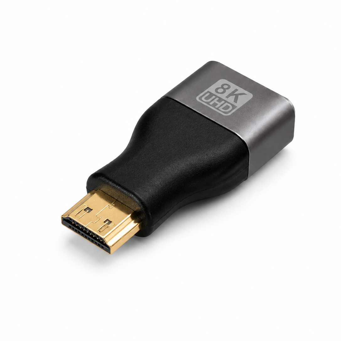 HDMI Adapter Wandler HDMI-C Stecker HDMI-A Buchse 8K Mini HDMI 2.1 48Gbps 4K 120Hz schwarz silber TV
