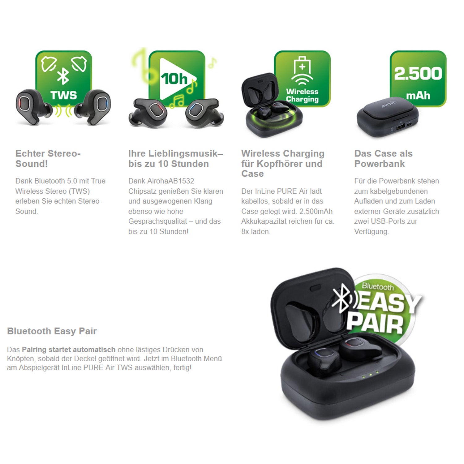 InLine PURE Air TWS Bluetooth In-Ear Kopfhörer, Datenblatt 2