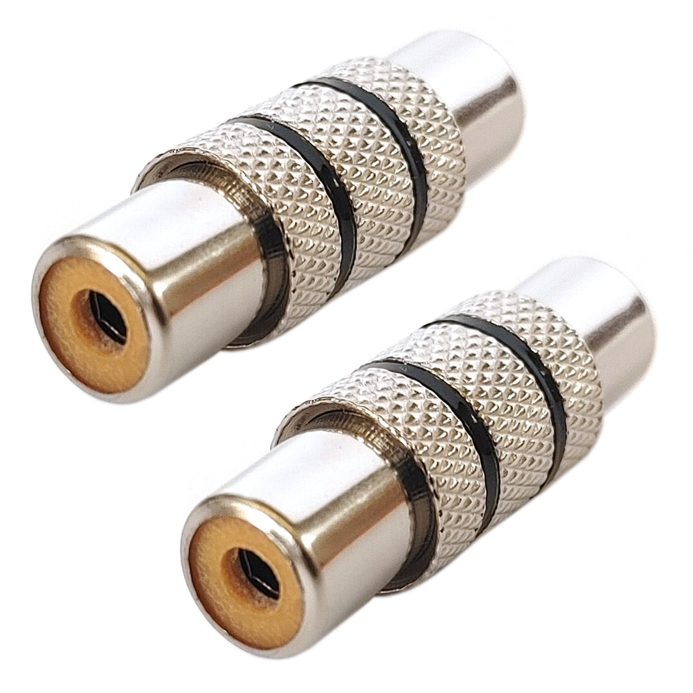 2x Cinch Kupplung Metall Schwarz Audio Adapter Verbinder RCA Buchse Stereo Mono
