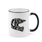 Tasse mit beidseitigem FUCK YES Motocrosshelm Design aus linker Ansicht